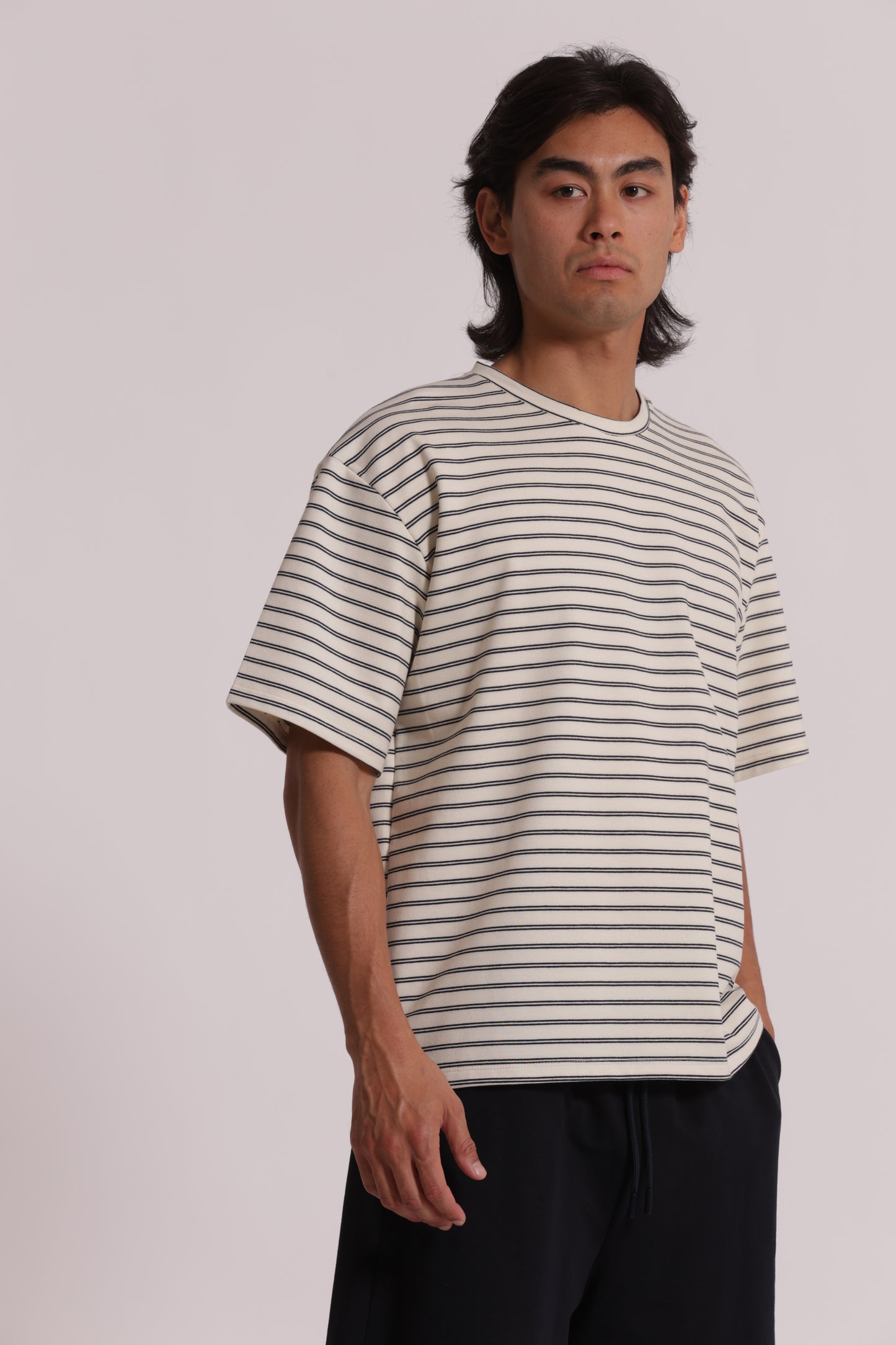 FELPA MANICA CORTA OVERSIZE CON RIGHE