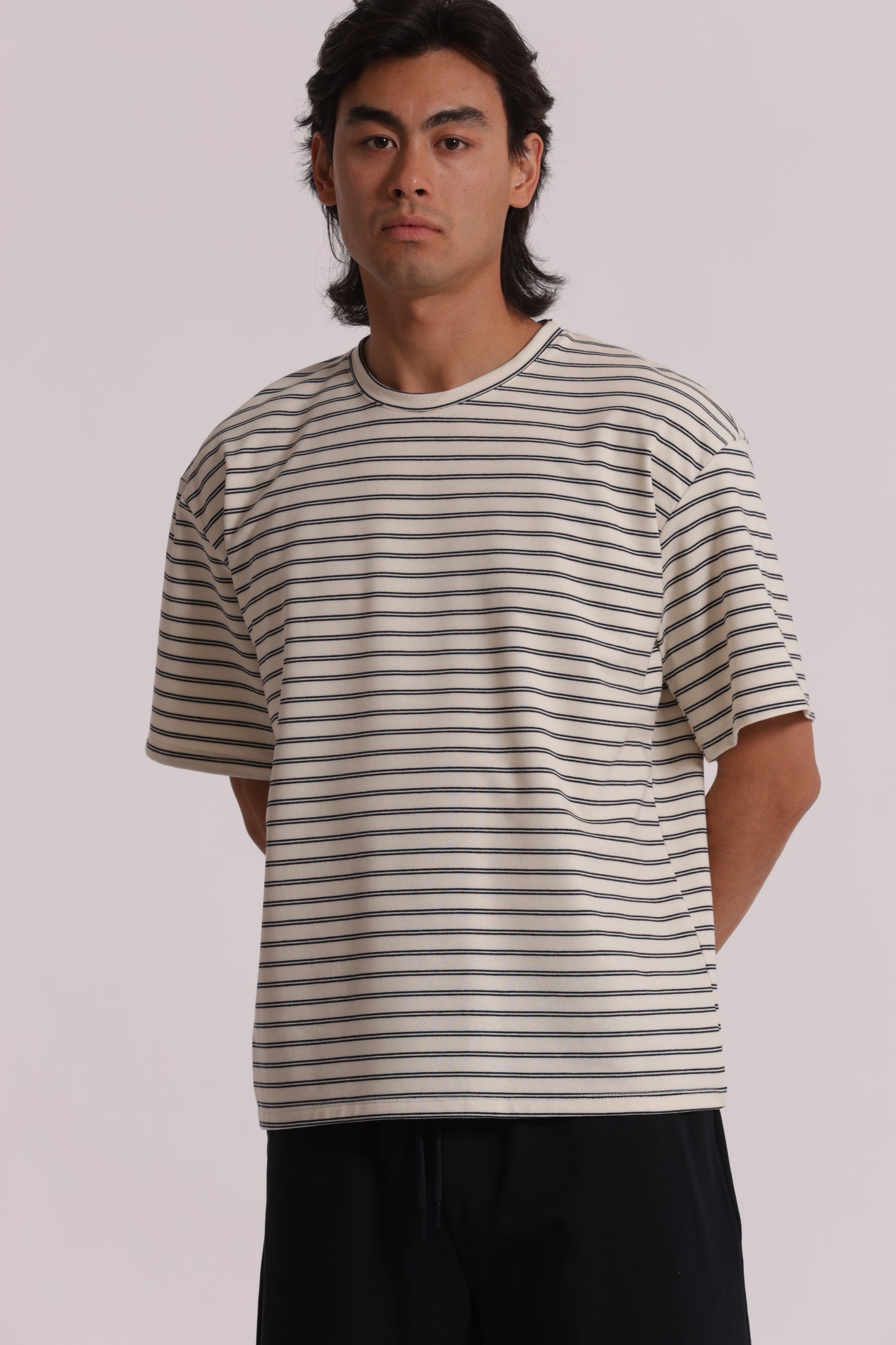 FELPA MANICA CORTA OVERSIZE CON RIGHE