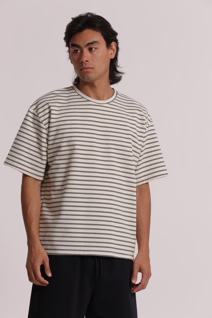 FELPA MANICA CORTA OVERSIZE CON RIGHE