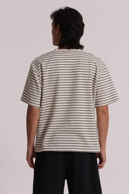 FELPA MANICA CORTA OVERSIZE CON RIGHE