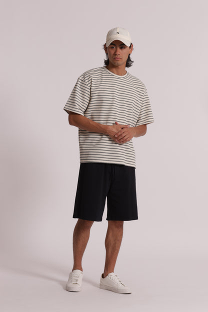 FELPA MANICA CORTA OVERSIZE CON RIGHE