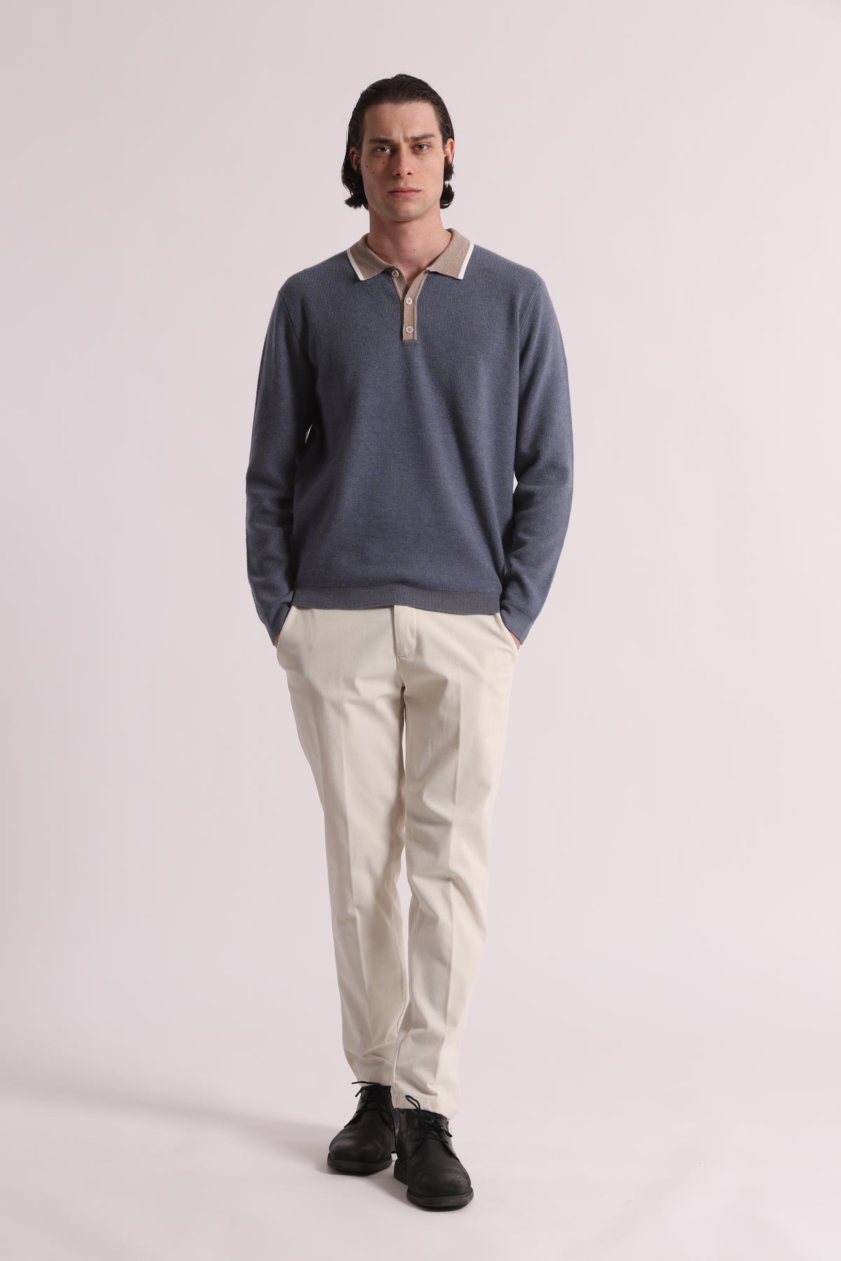 POLO IN MAGLIA CON COLLETTO A CONTRASTO