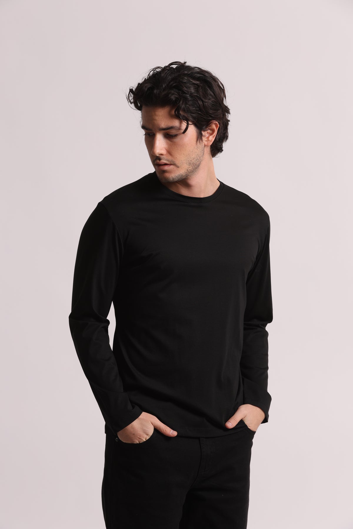 T-SHIRT A MANICA LUNGA IN COTONE E MODAL