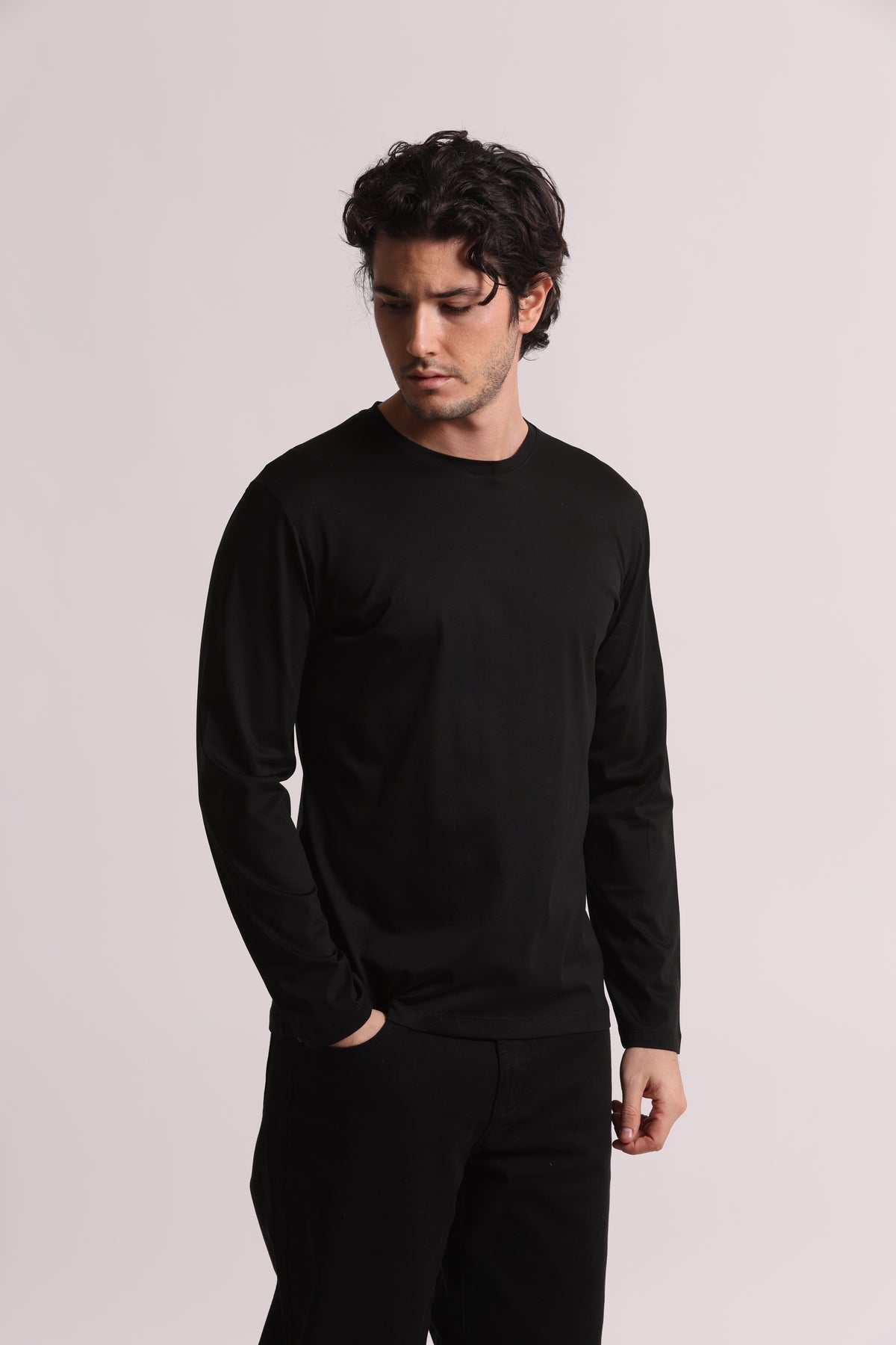 T-SHIRT A MANICA LUNGA IN COTONE E MODAL