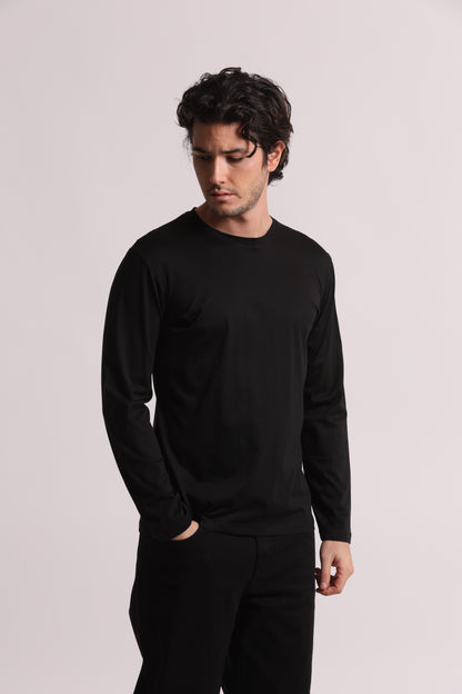 T-SHIRT A MANICA LUNGA IN COTONE E MODAL