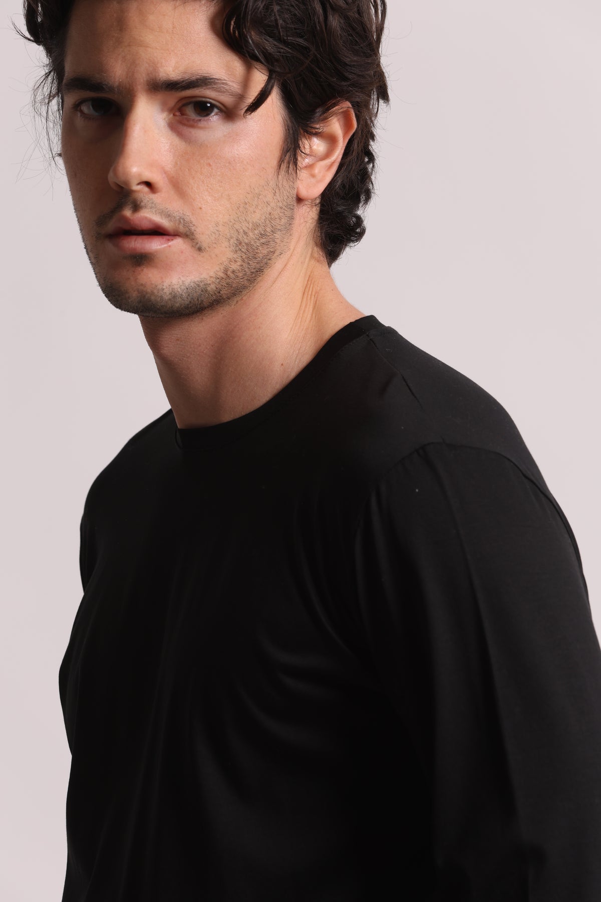 T-SHIRT A MANICA LUNGA IN COTONE E MODAL