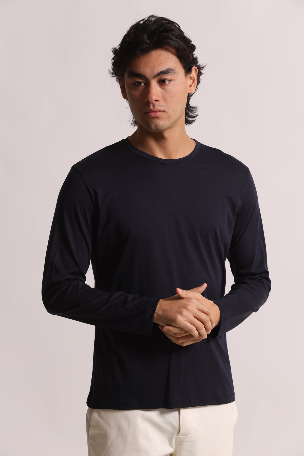 T-SHIRT A MANICA LUNGA IN COTONE E MODAL