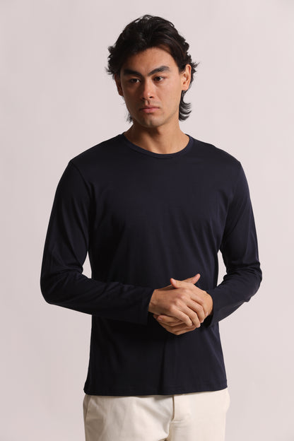 T-SHIRT A MANICA LUNGA IN COTONE E MODAL