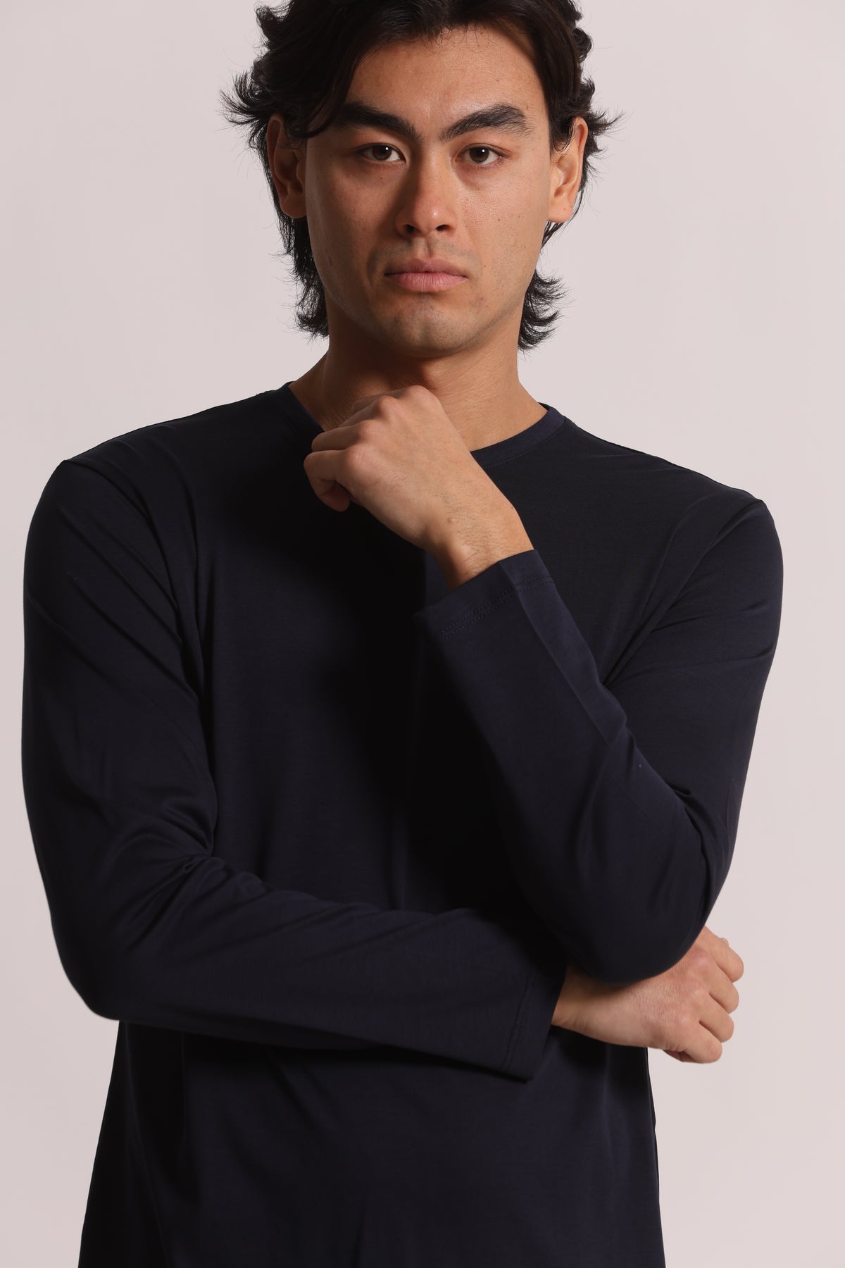 T-SHIRT A MANICA LUNGA IN COTONE E MODAL