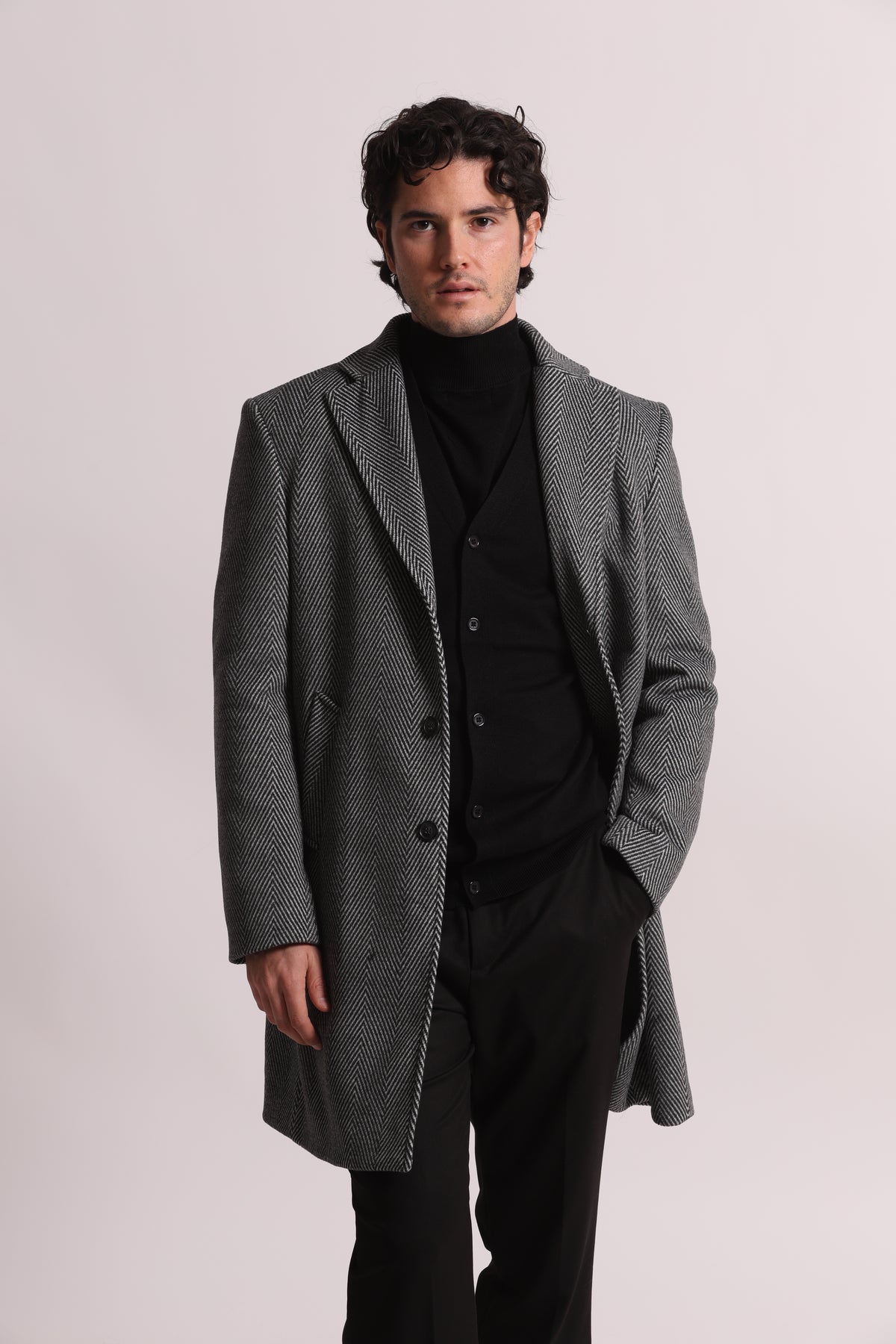 CAPPOTTO MONOPETTO CON TRAMA SPIGATA