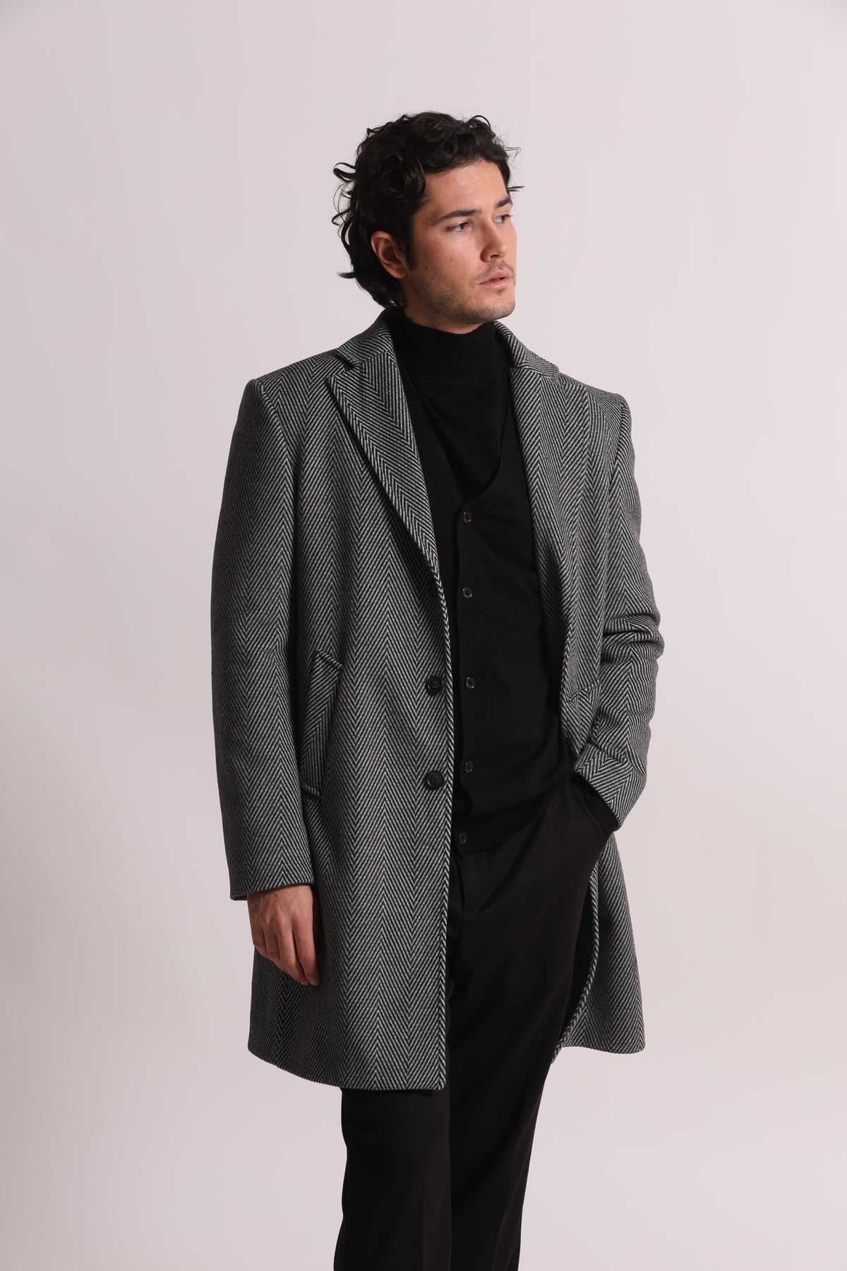 CAPPOTTO MONOPETTO CON TRAMA SPIGATA