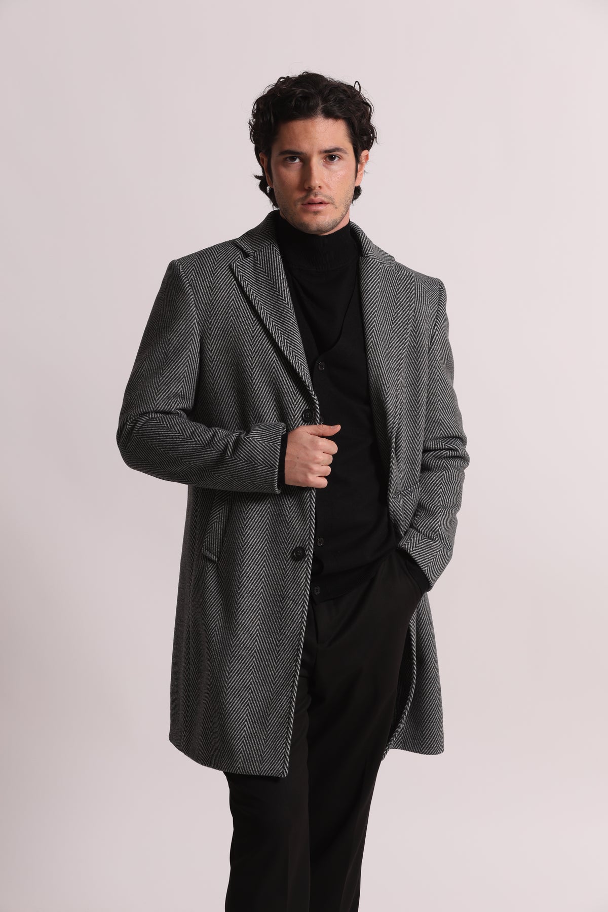 CAPPOTTO MONOPETTO CON TRAMA SPIGATA
