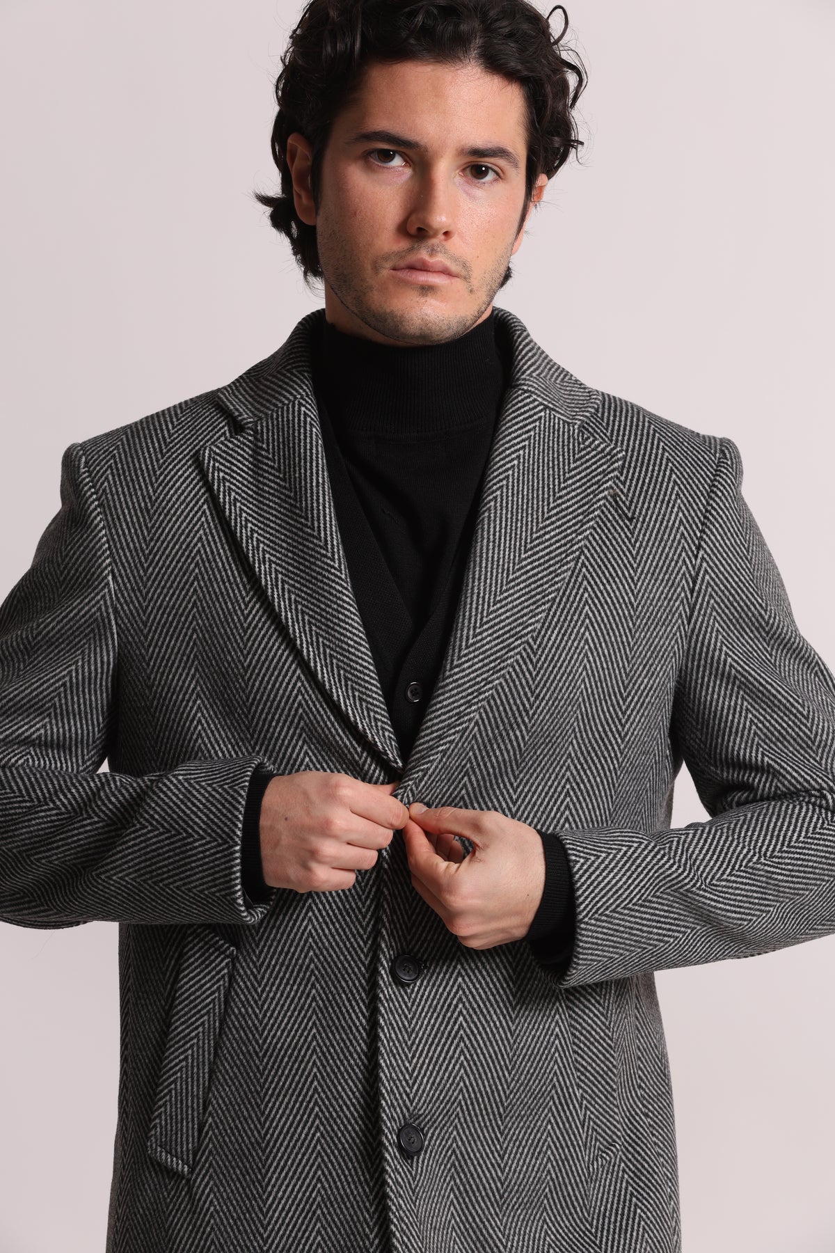 CAPPOTTO MONOPETTO CON TRAMA SPIGATA