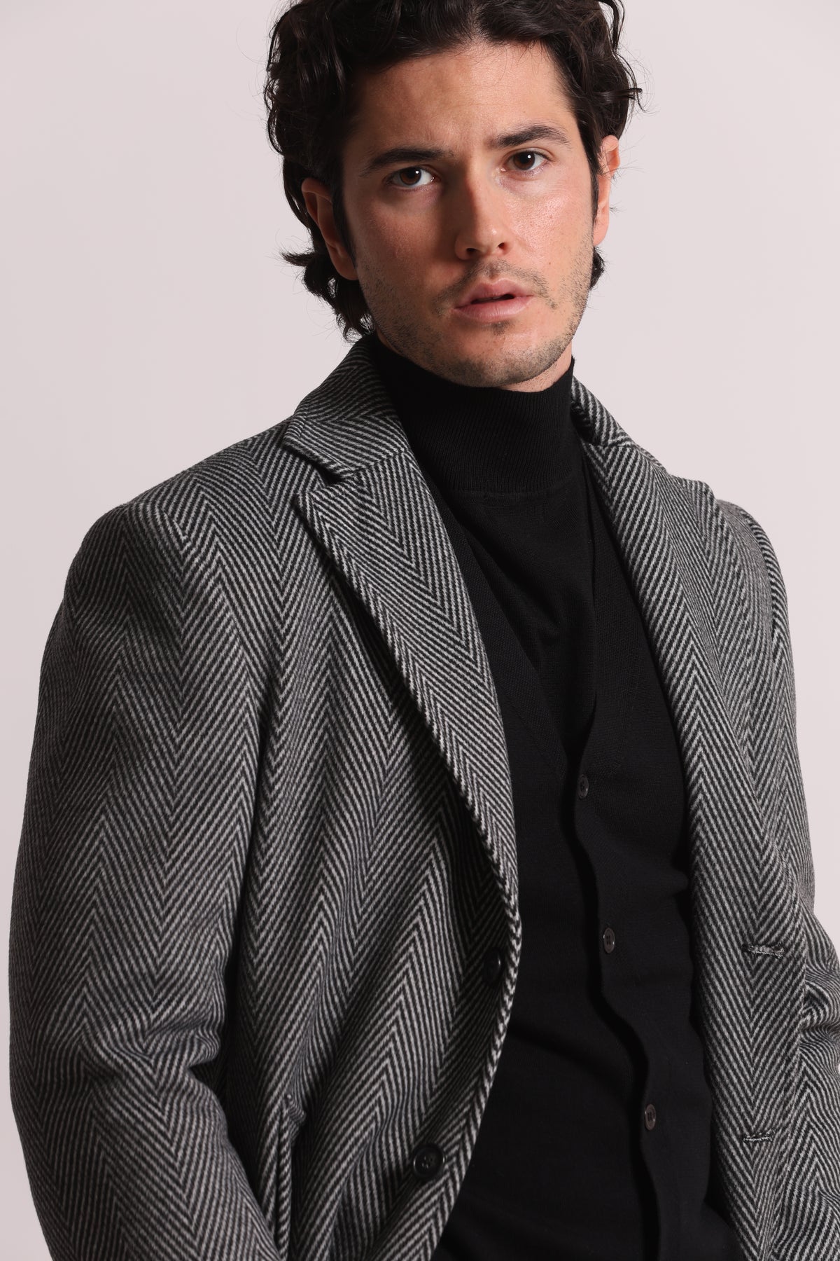 CAPPOTTO MONOPETTO CON TRAMA SPIGATA